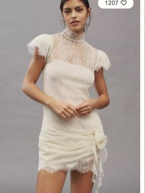 De La Vali Silentium Flounce-Sleeve Lace Mini Dress